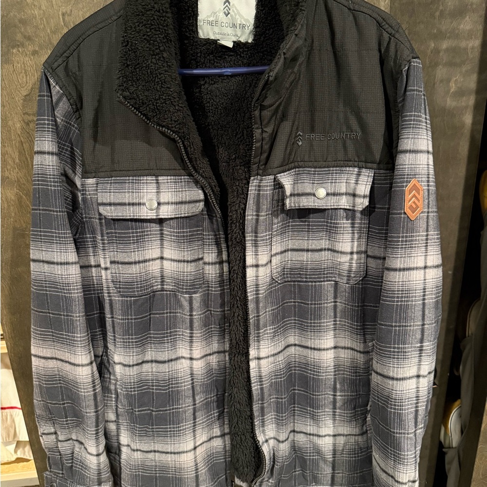 Free Country Black and Gray Men's Flannel Sherpa Lined Jacket